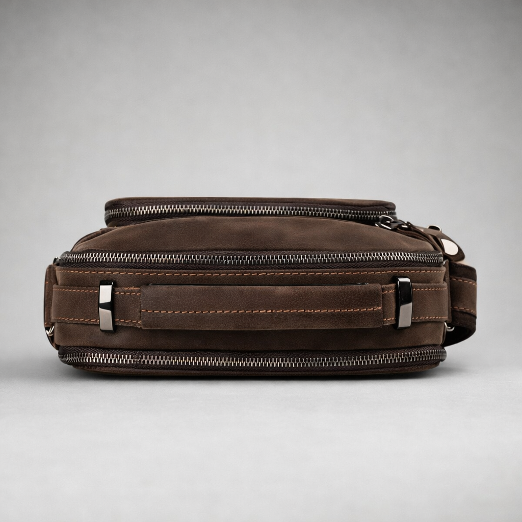 Leather Crossbody Bag with Vintage Design detail