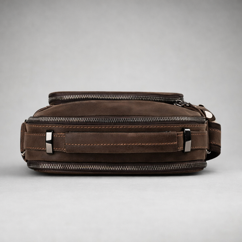 Leather Crossbody Bag with Vintage Design detail