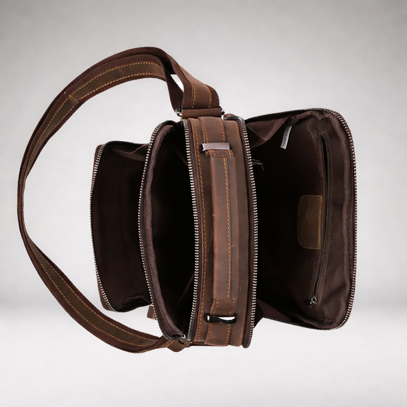 Leather Crossbody Bag with Vintage Design detail