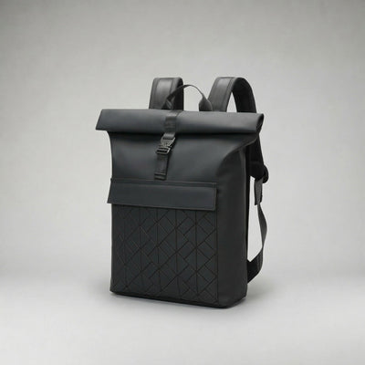 Roll Top Backpack with Geometric Design