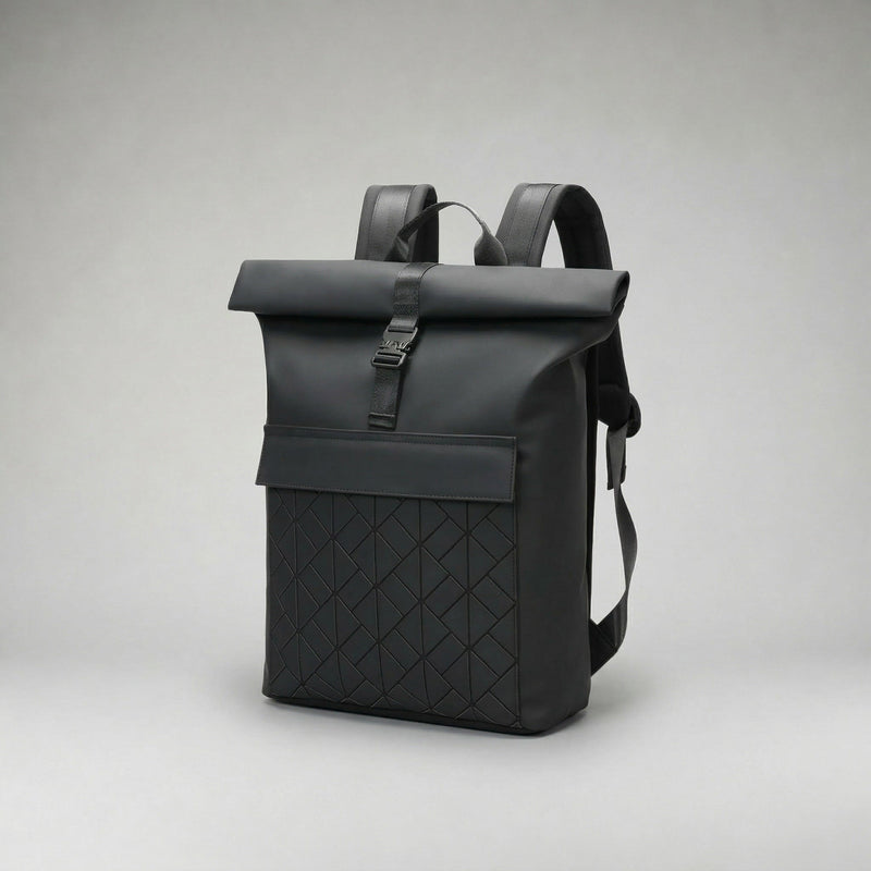 Roll Top Backpack with Geometric Design