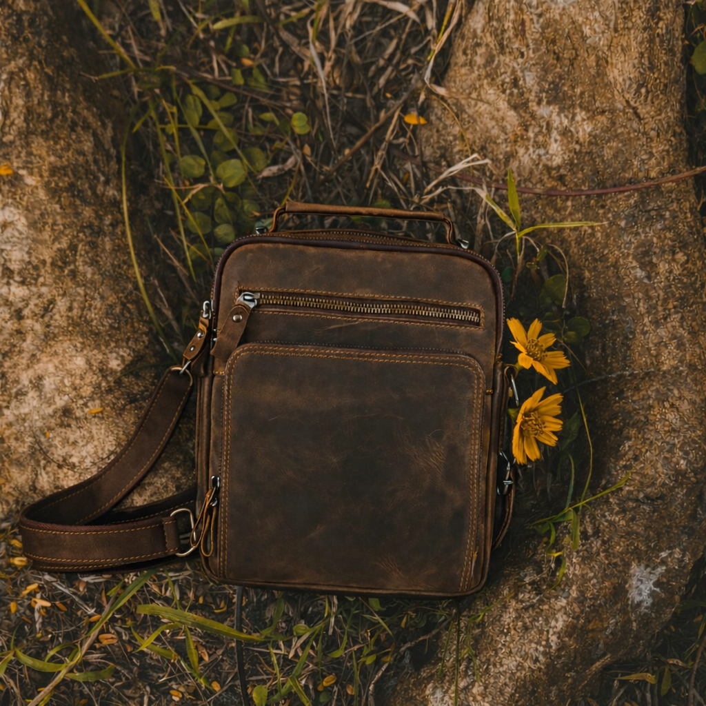Leather Crossbody Bag with Vintage Design