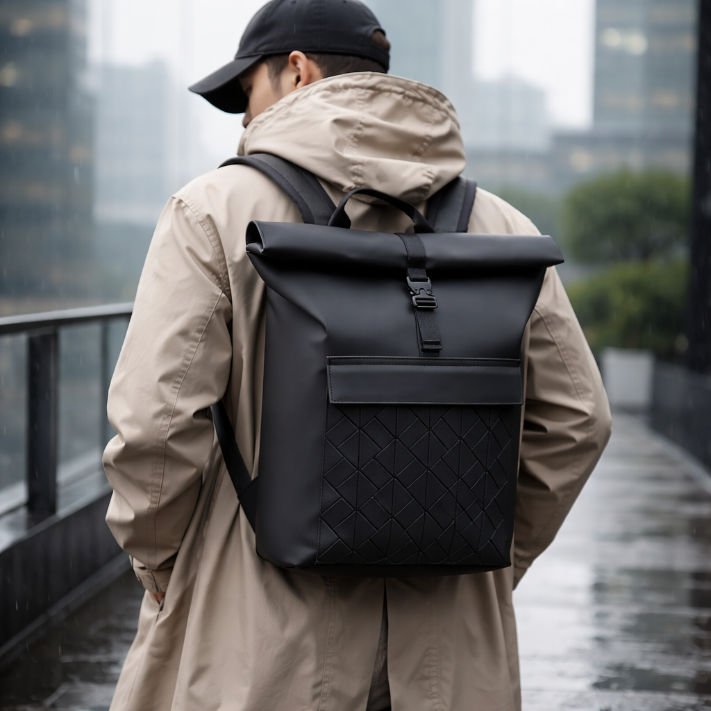 Roll Top Backpack with Geometric Design
